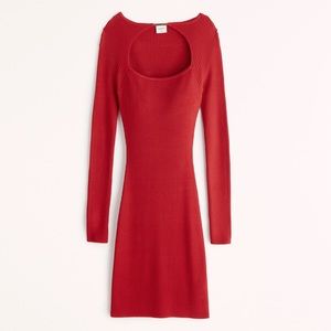 Abercrombie & Fitch Red Ribbed Cutout Long-Sleeve Dress